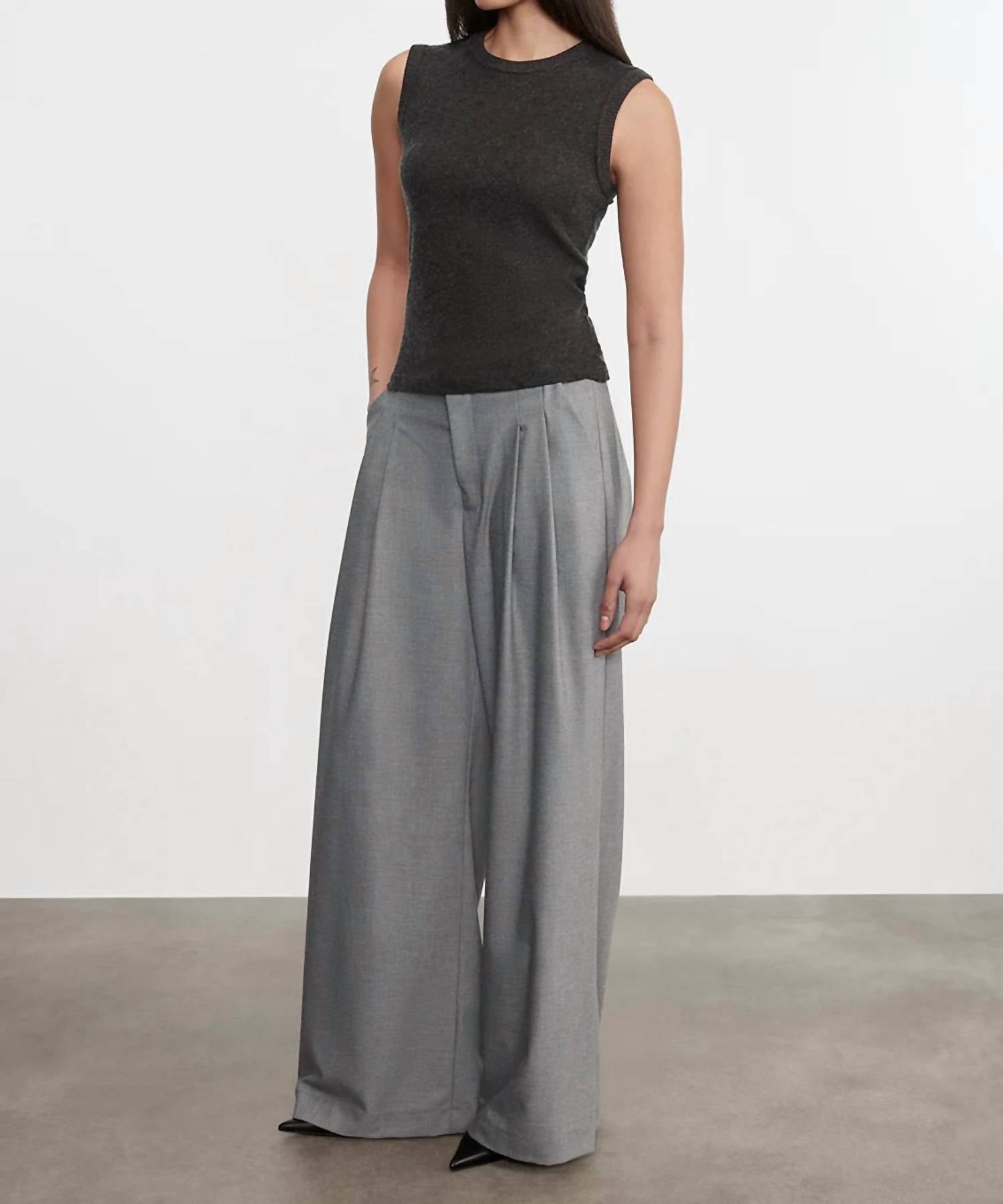 Enza Costa Sleeveless Crew Top in charcoal - women's blouse - detail view