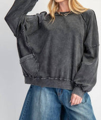 Easel Cut Out Mineral Washed Pullover in black - women's sweater