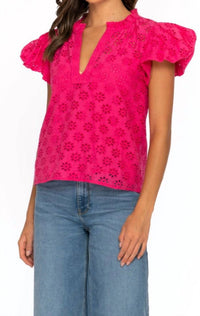 Tolani - Eyelet Short Sleeve Top