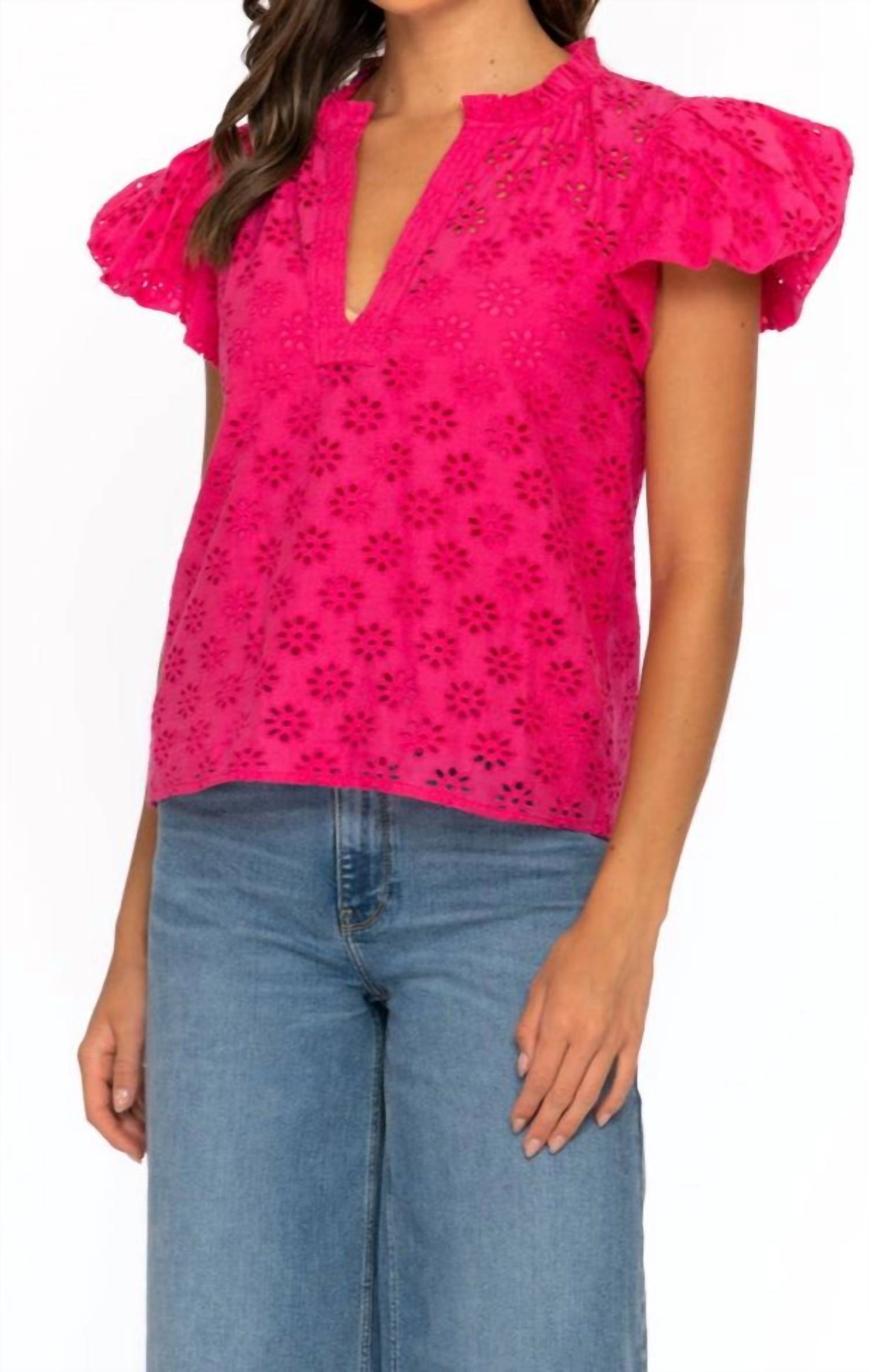 Tolani - Eyelet Short Sleeve Top