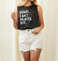 Oat Collective Sorry Can't Pilates Bye Mineral Graphic Tank Top in black - women's tank top