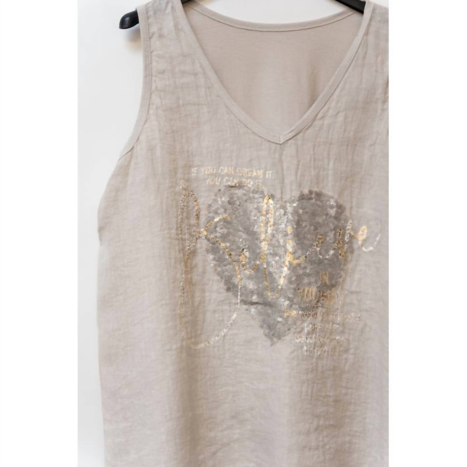 Sequin Heart "Believe" Tank Top
