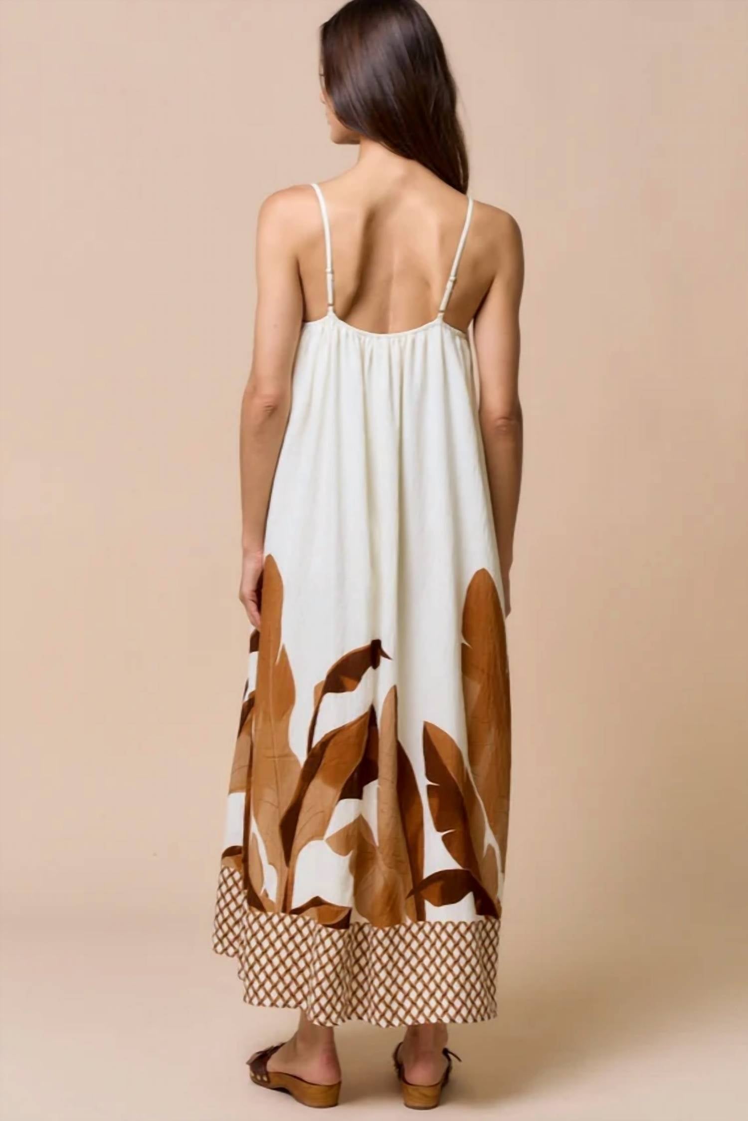 Lalavon - Sarai Strappy Leaf Print Maxi Dress