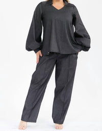 Karen T Design - Long Sleeve Top And Straight Pants Set
