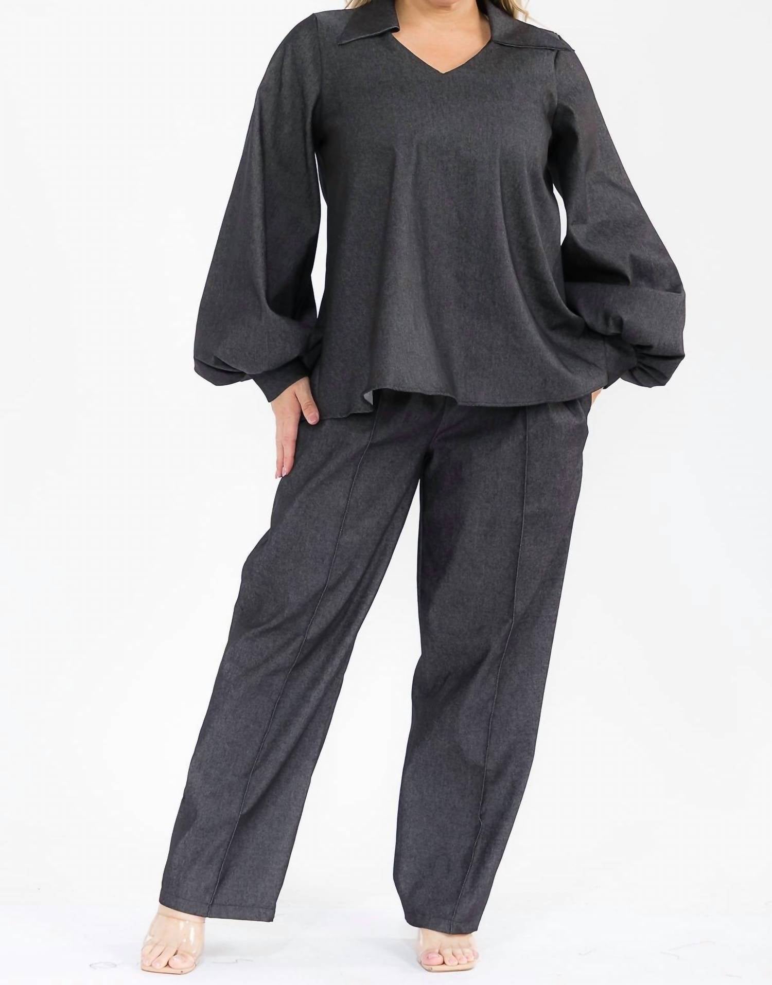 Karen T Design - Long Sleeve Top And Straight Pants Set