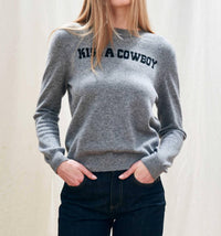 Jumper1234 Kiss A Cowboy Crew Sweater in mid grey black - women's sweater