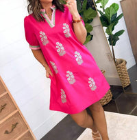 Jodifl - Floral Embroidered Contrast Trim Mini Dress