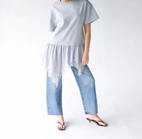 Sundayup - Women's Powder Blue Lace Hem Top