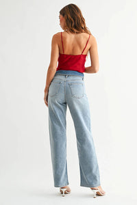 Just Panmaco Inc. - Folded Waist Straight Leg Jeans