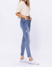 Judy Blue - High Waist Destroyed Button Fly Skinny Jeans