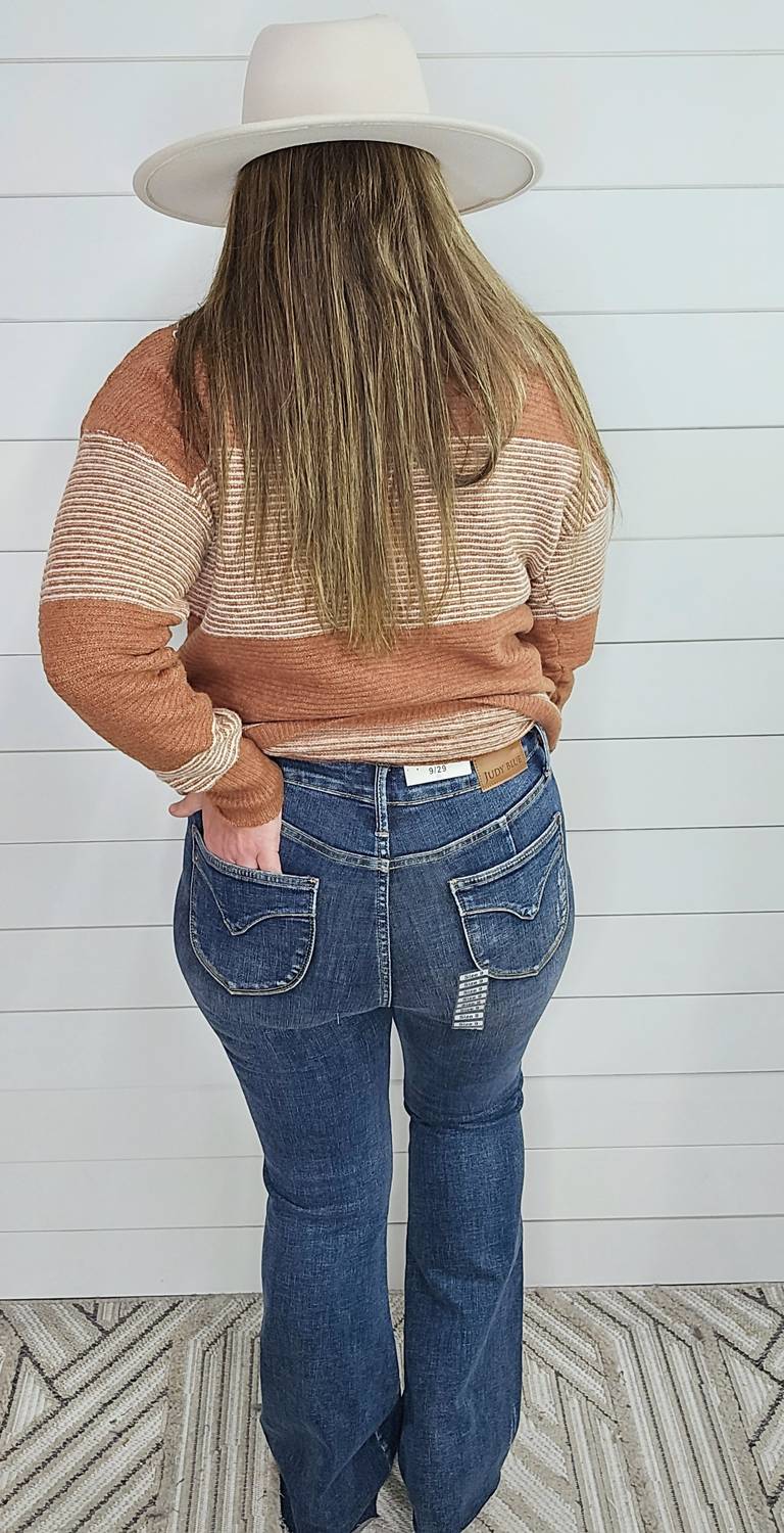 Judy Blue Tummy Control Shield Pocket Flares Jean in dark wash - women's jeans - view 5