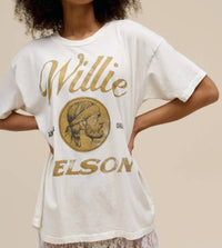 DAYDREAMER Willie Nelson American Original Merch Tee in vintage white - women's t-shirt - detail view