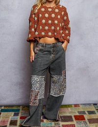 POL Floral Crochet Top in brown - women's blouse - alternate view