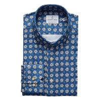 Emanuel Berg Byron Flower Print Flex Knit Shirt in bright blue and beige - men's shirt - alternate view