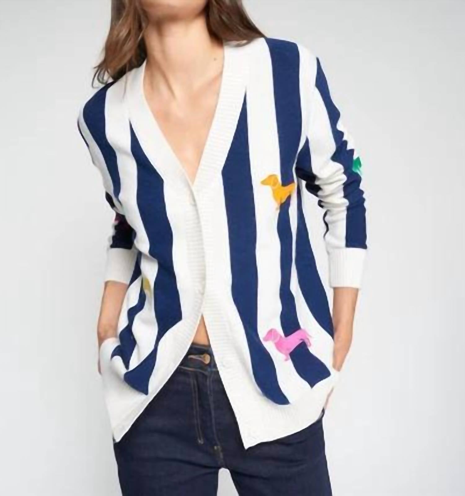 Vilagallo - Dog Embroidery Striped Cardigan