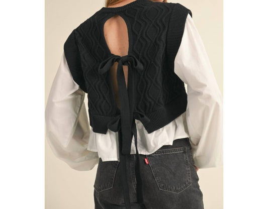 Mable - Cable Knit Two Tone Sweater Blouse