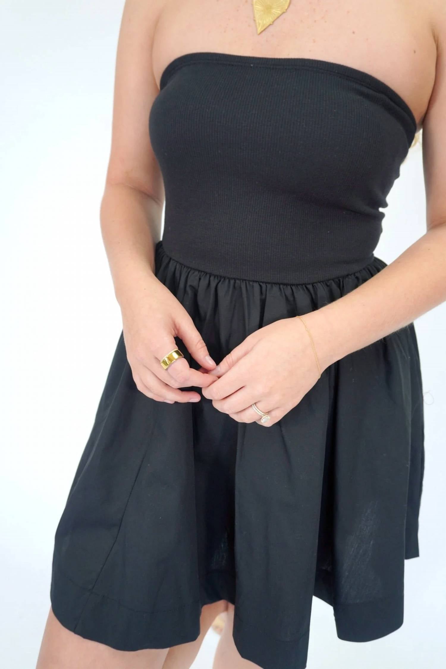 Zenana - Ribbed Strapless Mixed-media Fit And Flare Mini Dress