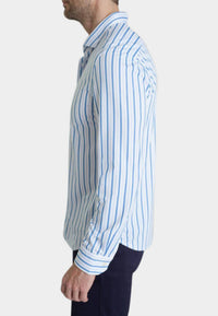 Buki Barrett Stripe Long Sleeve Tech Shirt in blue white - men's long sleeve top - alternate view