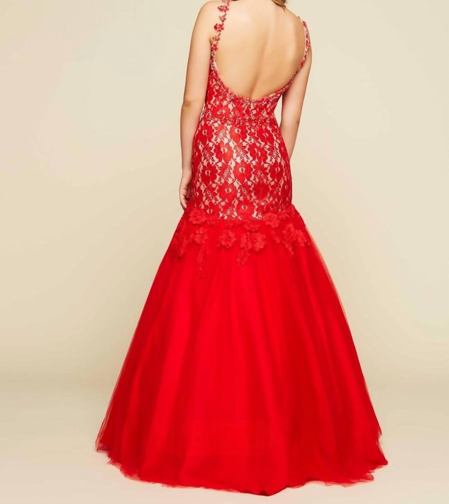 Mac Duggal - Trumpet Ball Gown with Lace
