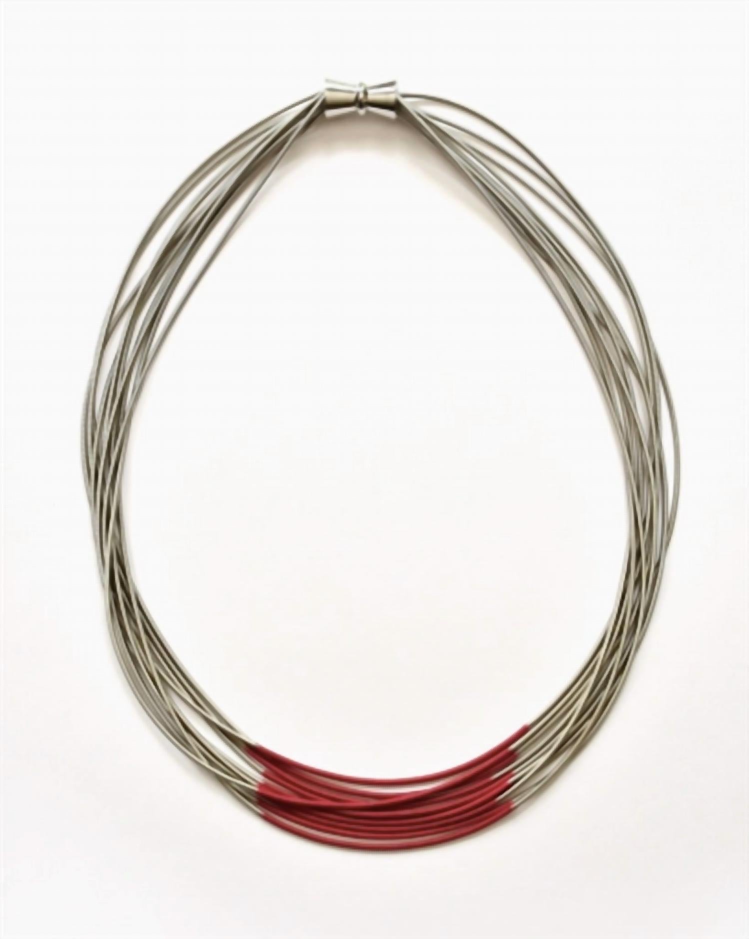 Sea Lily Women's Multi-strand Wire & Chain Necklace With Segment in silver red - women's jewelry