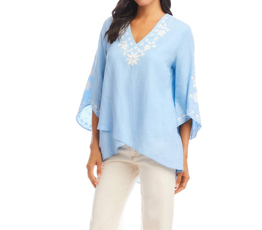 Karen Kane - Bracelet Sleeve Embroidered Asymmetric Top