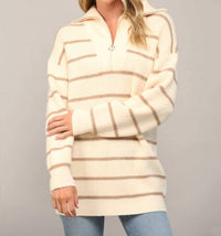 Fate - Stripe Half-zip Tunic Sweater