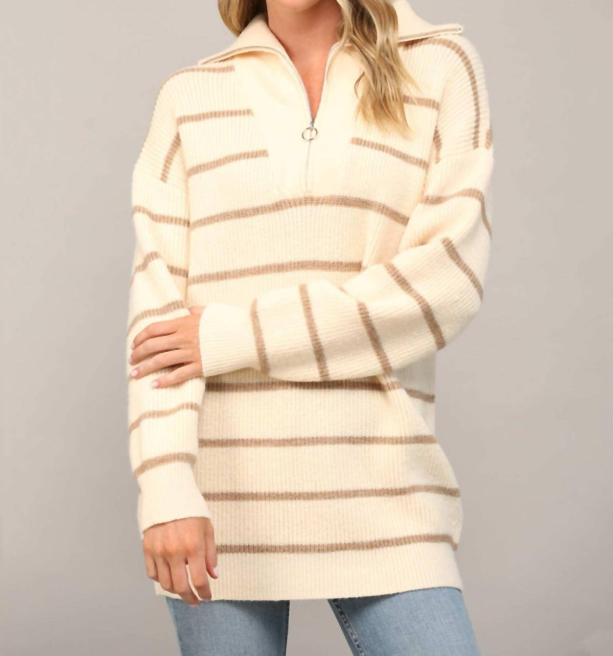 Fate - Stripe Half-zip Tunic Sweater