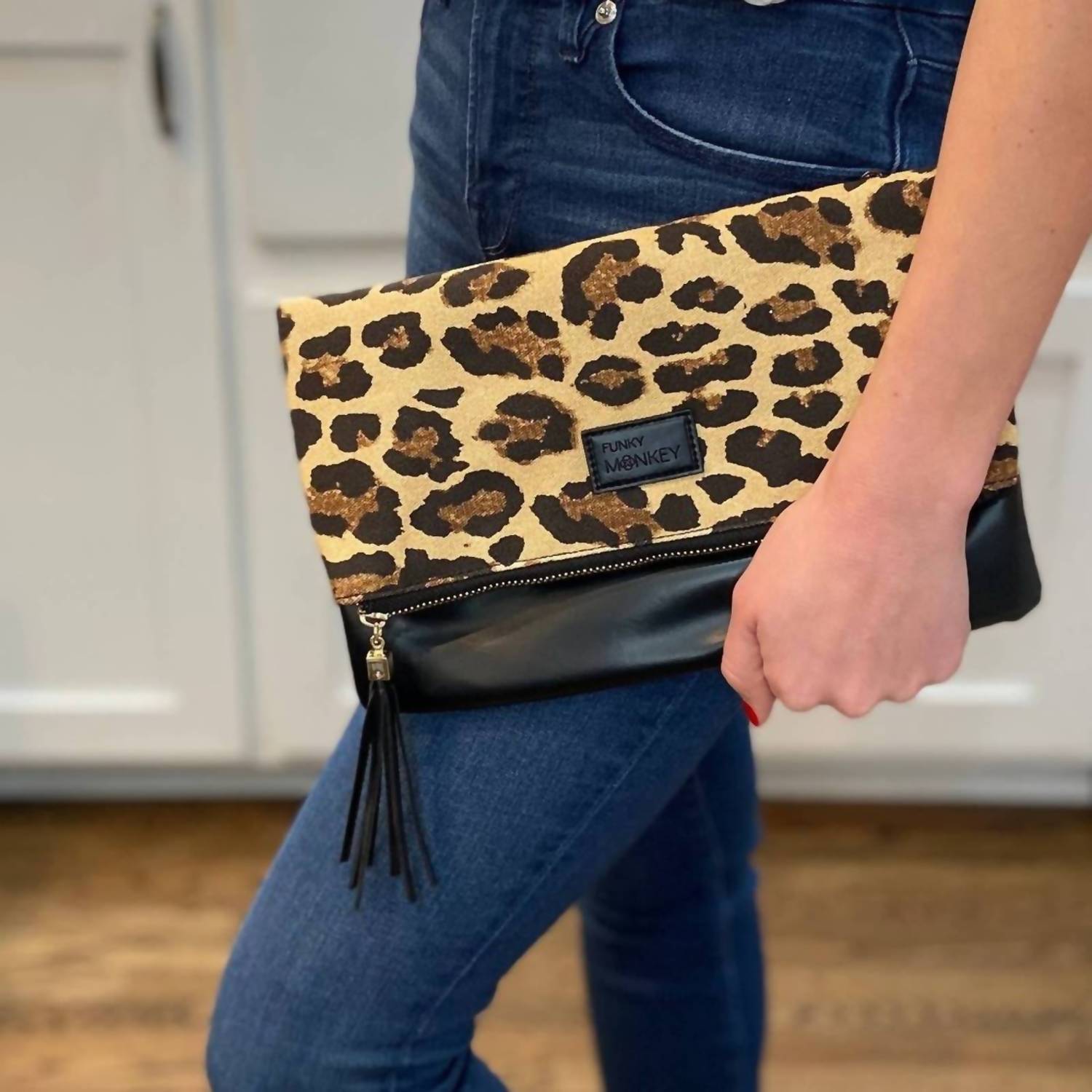 FUNKY MONKEY Fold-over Clutch With Lining in leopard - women's bag - detail view