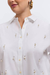 Foxcroft - Marina Pearl & Rhinestone Appliqué Long Sleeve Short Shirt