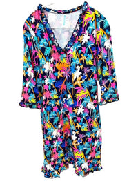 Beachtime - Women's Ruffle V-neck and Hem Palm Tree Print Dress