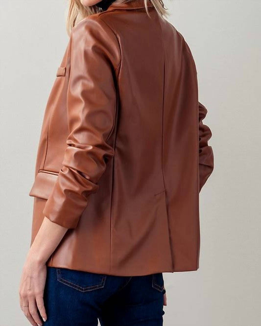 Love Tree - Faux Leather Lapel Neck Single Breasted Blazer