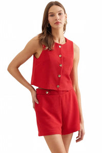 Entro - Textured Sleeveless Short Jacket