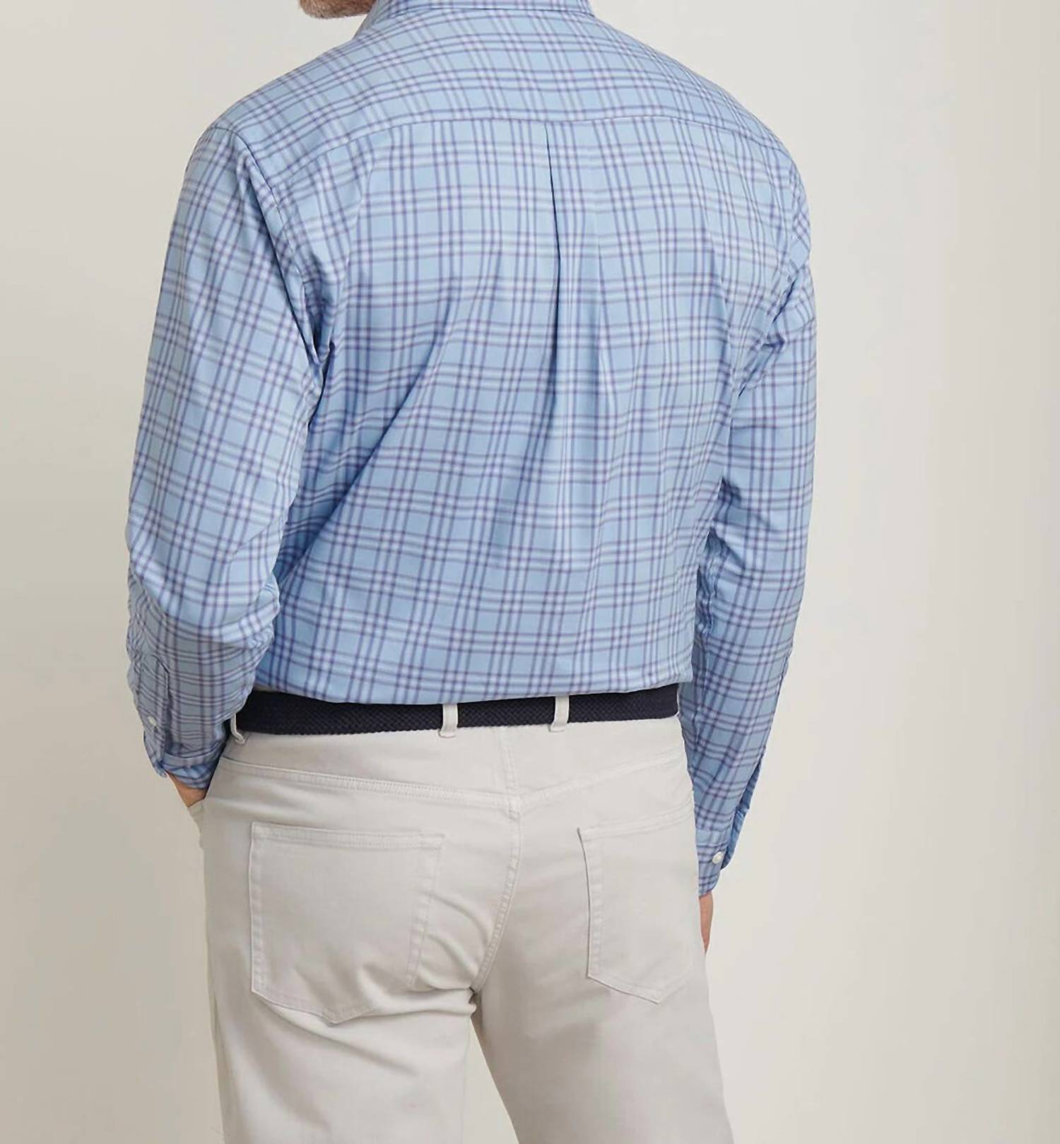 PETER MILLAR Brevard Crown Lite Stretch Shirt in ruddy blue - men's shirt - detail view