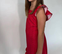 little Olin Girls Ruffle Dress in red - kids' dress - alternate view