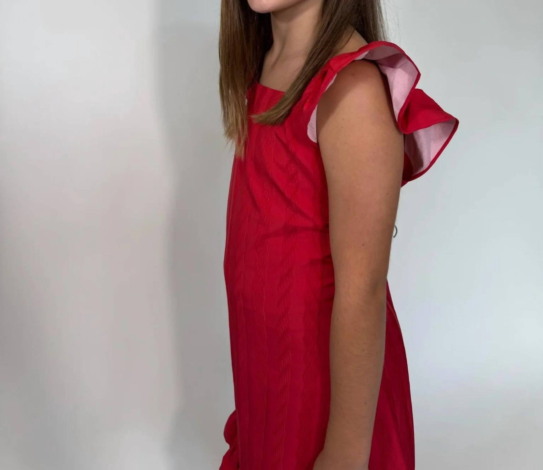 little Olin Girls Ruffle Dress in red - kids' dress - alternate view