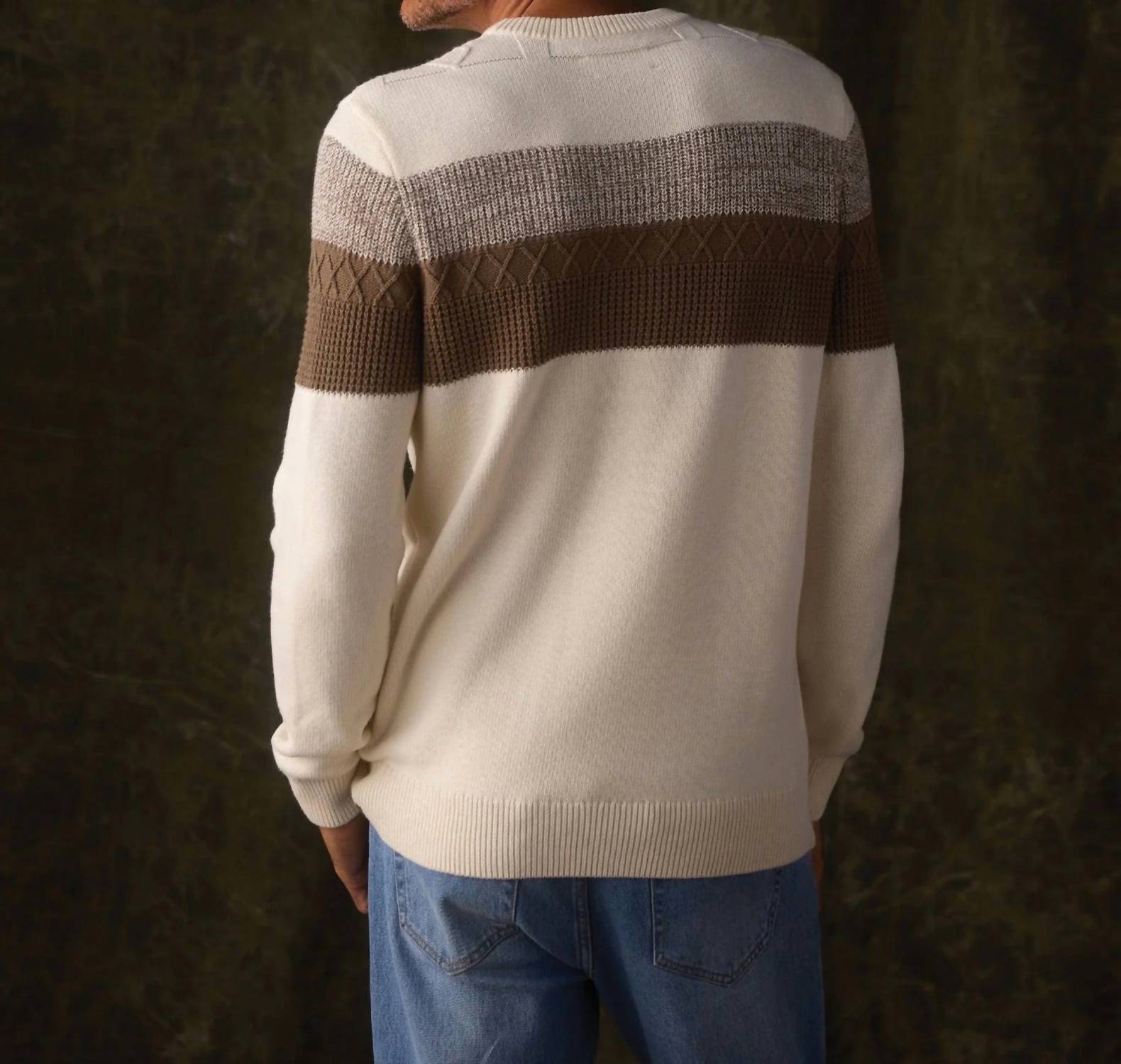 The Normal Brand Tom Stripe Crew Sweater in cream jute - men's sweater - alternate view
