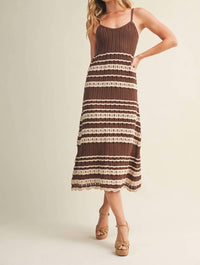Mustard Seed Crochet Lace Inset Ribbed Dress in choco - women's dress