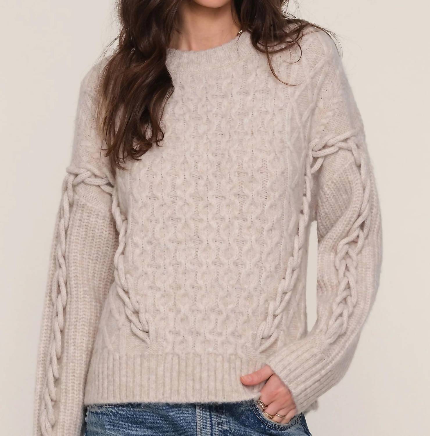 heartloom Raven Crew Neck Knit Sweater in oat - women's sweater - alternate view