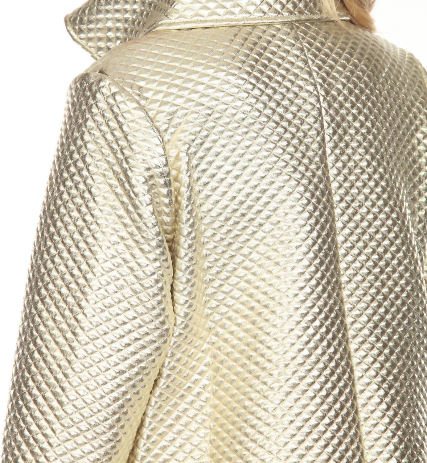 Samuel Dong - Metallic Textured Zip-up A-line Coat Jacket