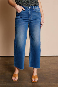 Tea N Rose - Amanda Wide Leg Crop Raw Hem Jeans