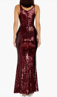 DRESS THE POPULATION Sequin Gown in port - women's dress - detail view