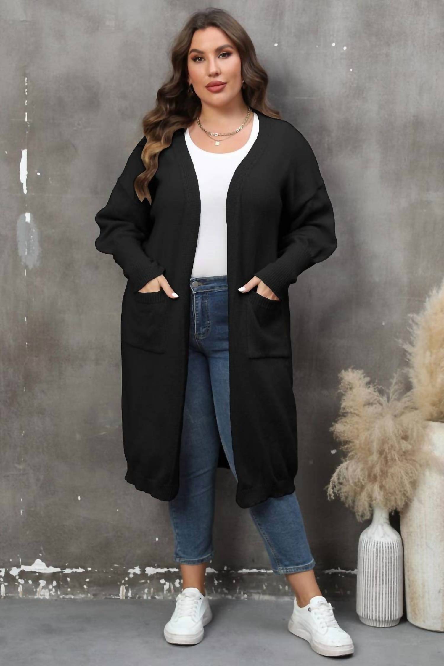 Lily Clothing - Open Front Knit Cardigan - Plus