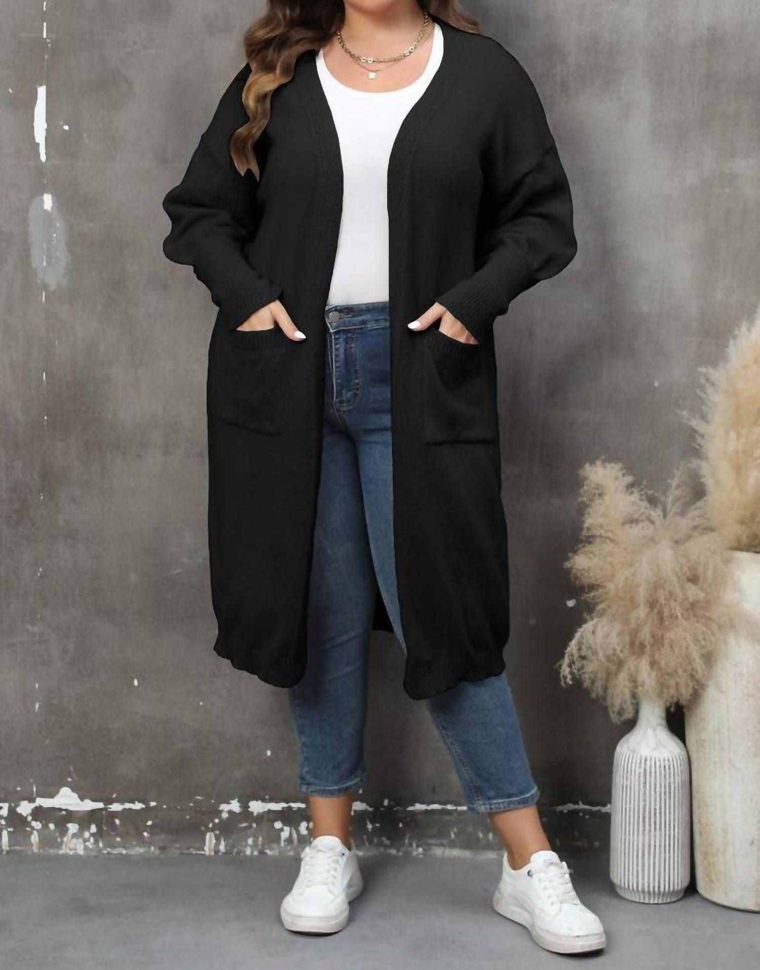 Lily Clothing - Open Front Knit Cardigan - Plus
