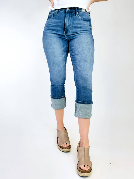 Judy Blue - High Waist Tummy Control Cuff Capri Jeans