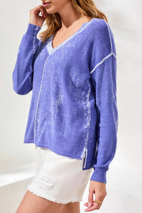 Tribal - Lightweight Cotton V-neck Sweater With Special Wash