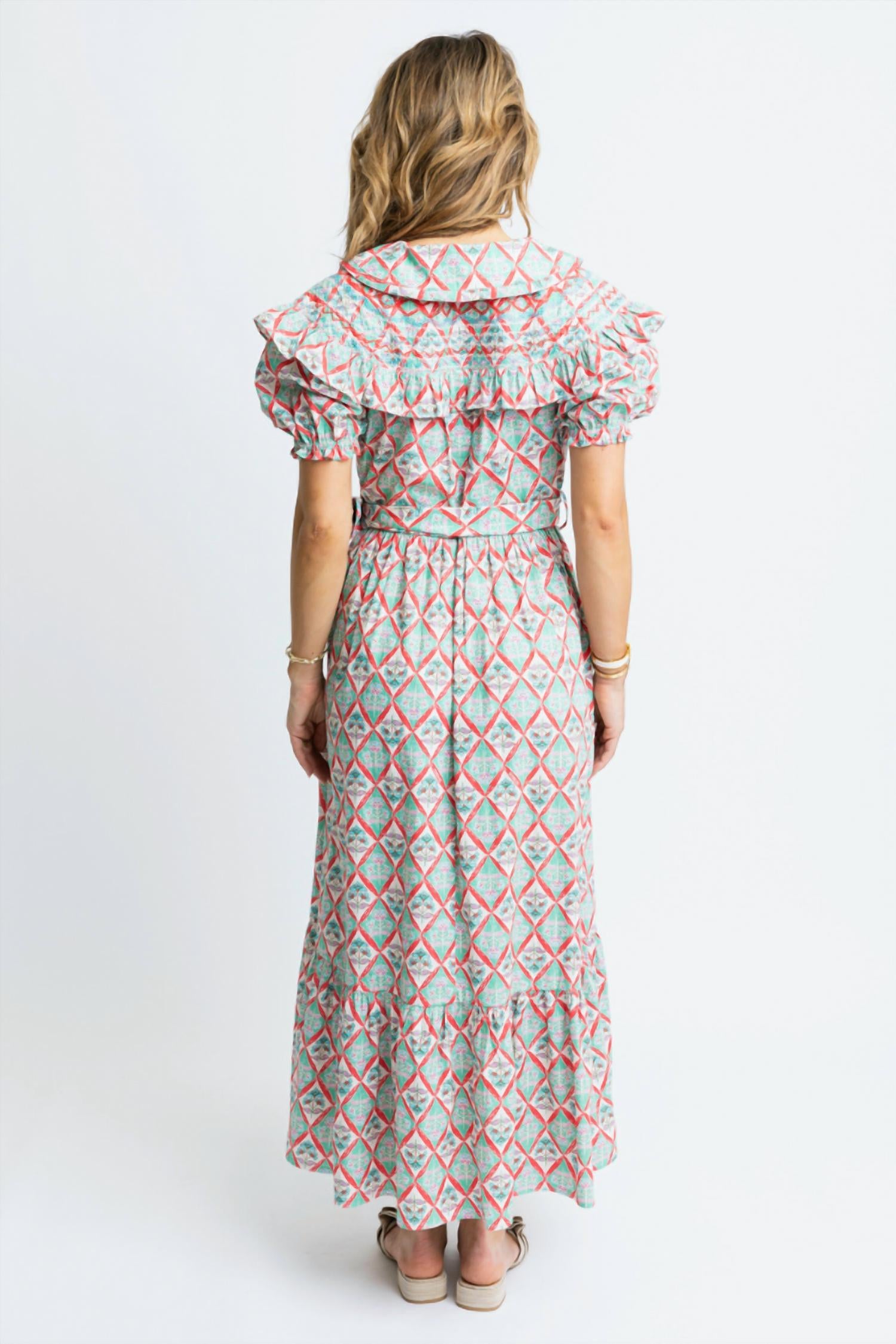 Karlie - Paris Floral Peter Pan Belted Maxi Dress