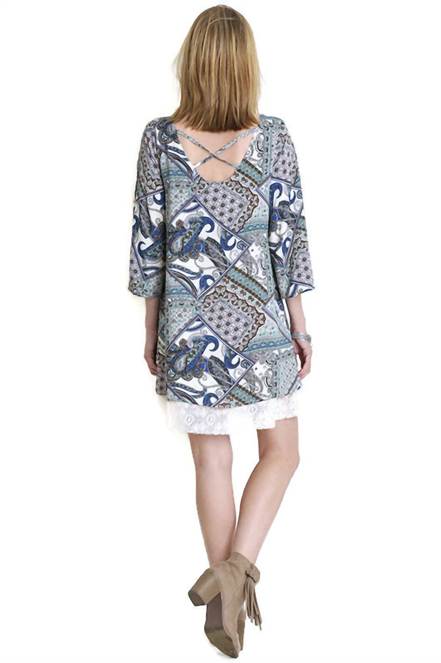 Umgee - Paisley & Lace Cross Back Dress