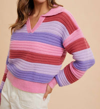 English Factory - Carly- Textured Multi Color Stripe Sweater Top