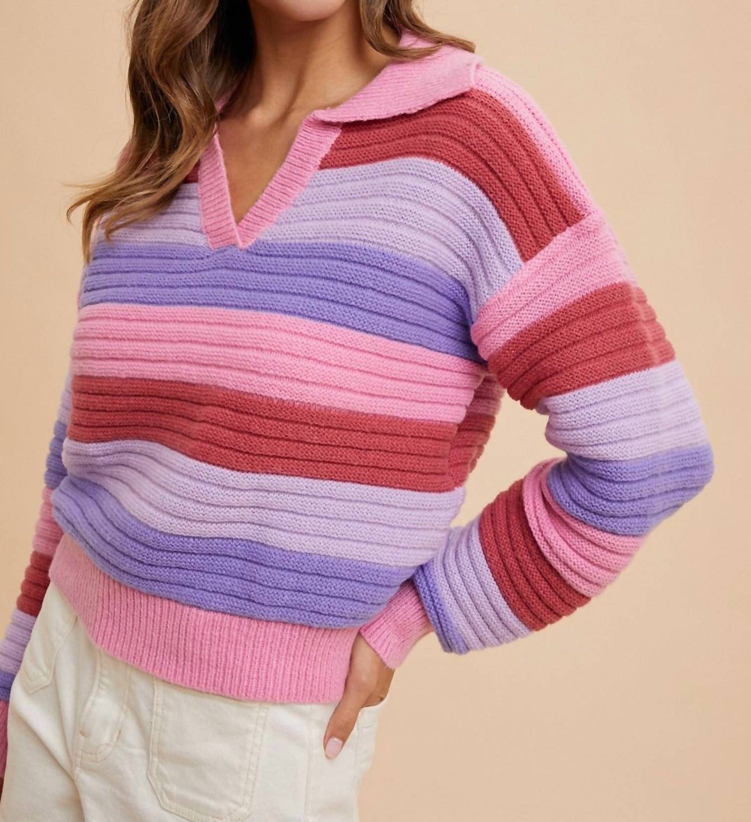English Factory - Carly- Textured Multi Color Stripe Sweater Top