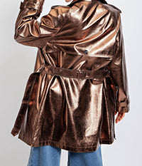 Easel - Metallic Faux Leather Trench Coat